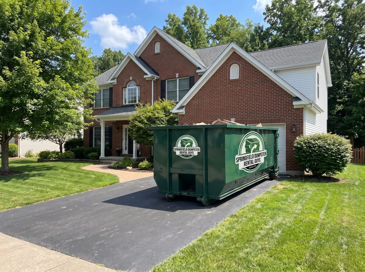 10 yard roll-off dumpster delivered on a driveway in Springfield, MO