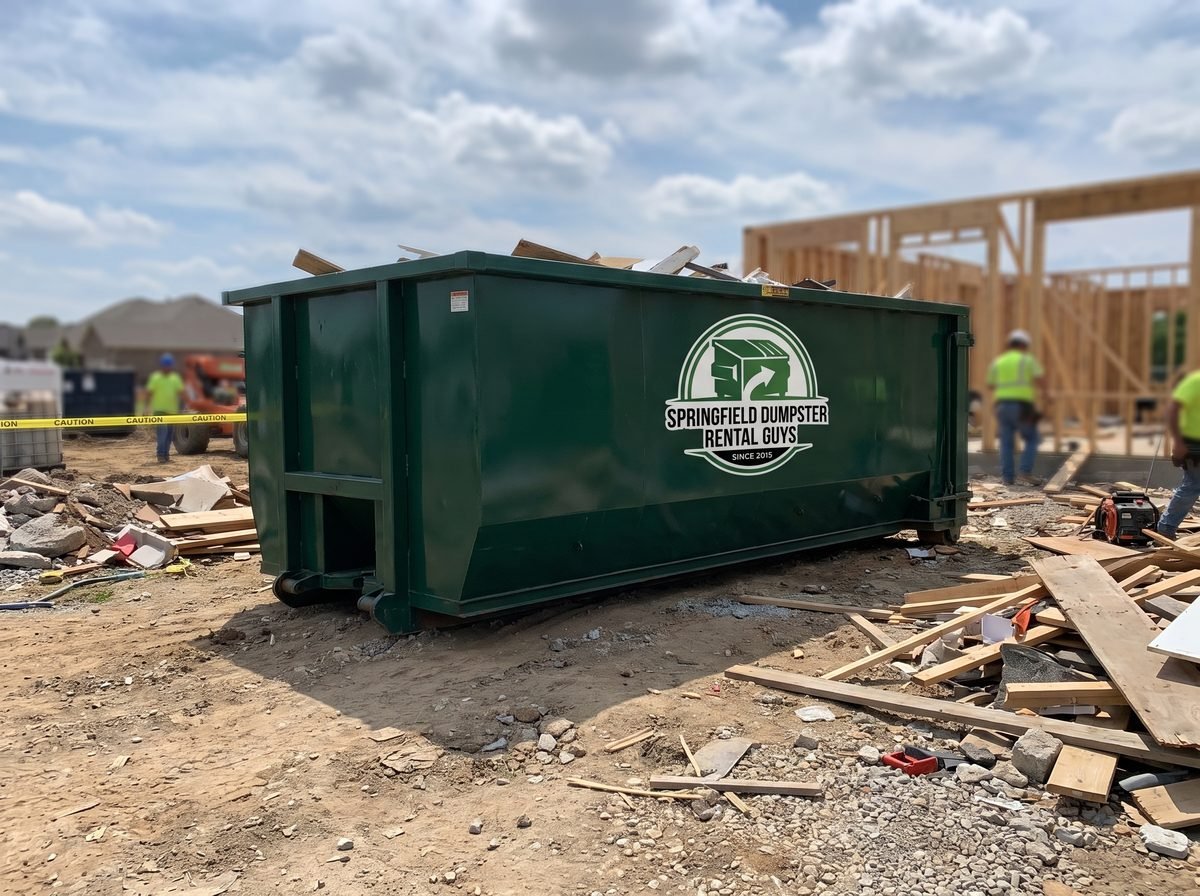 15 yard roll-off dumpster delivered on a driveway in Springfield, MO